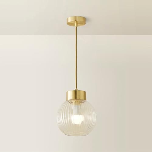 Image of ValueLights | Maddison Ribbed Glass Shade Brushed Gold Capped Ceiling Pendant Light | Shades, Home Décor & Improvement Essential | Includes Full Wired Fitting