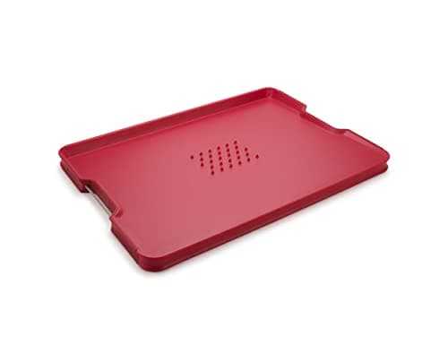 Image of Joseph Joseph Cut&Carve Plus - Non-Slip, Multi-Function, Double-Sided Chopping Board for Food Preparation and Carving- Dishwasher Safe, X-Large – Red