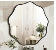 Image of SUNNYNEST Geometric Wall Mirror Frameless Polygon Mirror 50cm / 60cm, Modern Decorative Wall Mirror for Bathroom Bedroom Living Room Hallway, Crystal Clear Reflection Wall Mounted Mirror (Black 75cm)