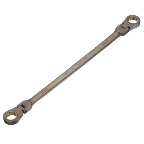 Image of sourcing map Double Box End Wrench Extra Long Flex Head Metric 17 x 19 mm 72-Tooth 12-Point Ratcheting Double Box End Wrench 180 Degree Flex Head CR-V Steel for Garage Repair DIY, Black
