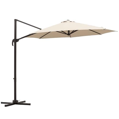 Image of Outsunny 3M Cantilever Parasol, Hanging Garden Umbrella Sun Shade with 360° Rotation, Aluminium Frame, Cross Base, Hand Crank, Beige