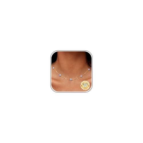Image of Finrezio Gold Opal Necklace for Women Sterling Silver Necklace 14K Gold Plated Chain Necklace Gold Choker Necklaces for Women Wedding Brides Gold Jewellery Gifts Ladies Necklace