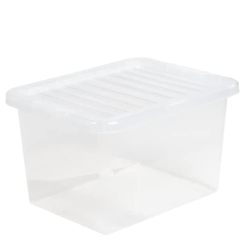 Image of TENLITE PACK OF 2 Large Storage Box with Lid Strong Plastic Stackable Nestable Container Home Office Clear (25 Litre)