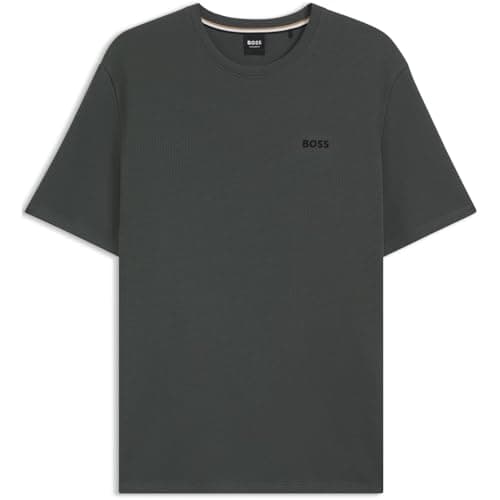 Image of BOSS Mens Waffle T-Shirt, Structured Design Short Sleeve Open Green 345 L