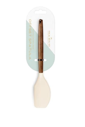 Image of Silk Route Home Acacia Wood & Cream Silicone Offset Spatula Kitchen Utensil