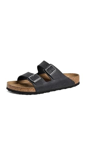 Image of BIRKENSTOCK Unisex Arizona Birko-Flor Nubuck Leather Wide Mules, Black Oiled, 8 UK