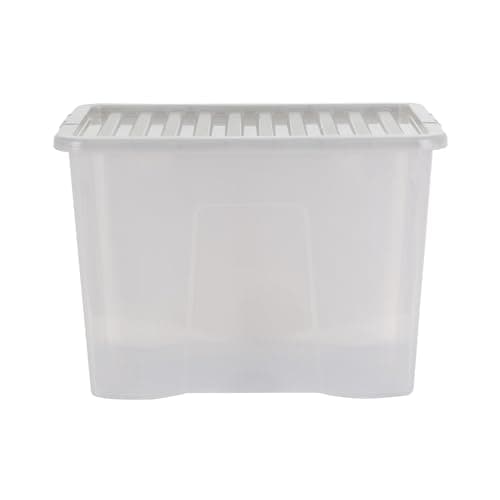 Image of Wham Crystal 80 Liter Storage, Heavy Duty Plastic Storage Box With Lids Home Office Stackable Nestable, Large Storage Boxes With Lids 60 x 40 x 42 cm - Tint Grey (Pack of 3)