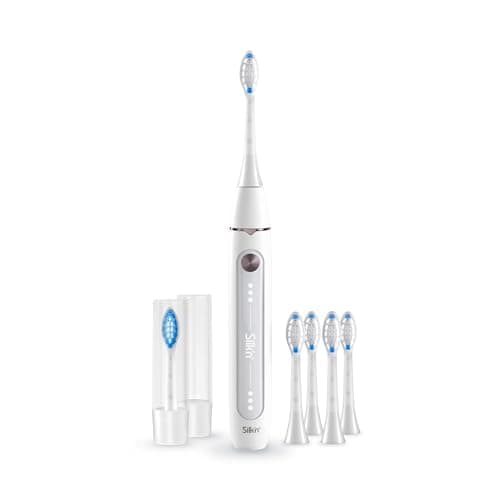 Image of Silk'n Sonic Electric Toothbrush - SonicYou - Up to 300 Days of Battery Life - Suitable for Sensitive Teeth - with 4 Medium Brushheads - Giftset - White