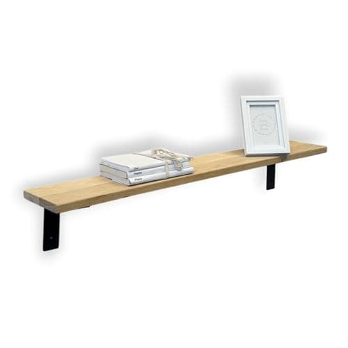 Image of MKGT Oak Radiator Shelf | Solid Oak Wood with Brackets | Rustic Shelves for Hallway Fireplace | Wall-Mounted Floating (90 cm)