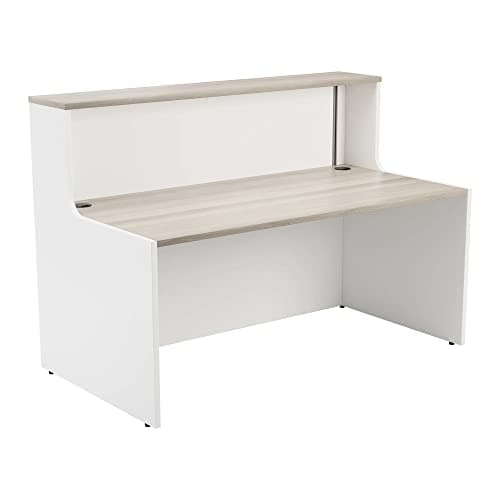 Image of Office Hippo Reception Desk Unit, Table, Office, Grey Oak Top, White Base, 146 x 89 x 116.5