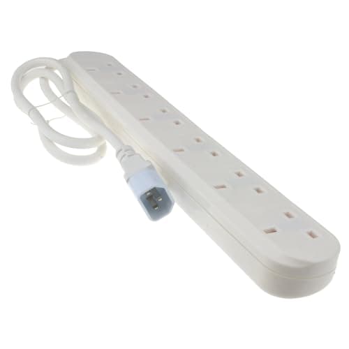 Image of kenable IEC C14 to 6 Way UK Mains Sockets Extension Lead UPS Power Splitter Cable 1m White