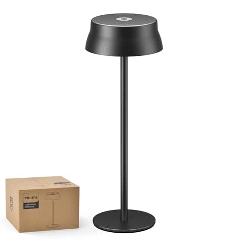 Image of Philips Cordless Table Lamp, Portable Outdoor LED Desk Light, Rechargeable Battery Operated, 2 Adjustable Height, Touch Control & 3 Color Stepless Dimming, Waterproof Lamps for Bedroom, Black (1)