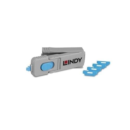 Image of Lindy HDMI Port Blocker Key with 4 Blockers, Blue