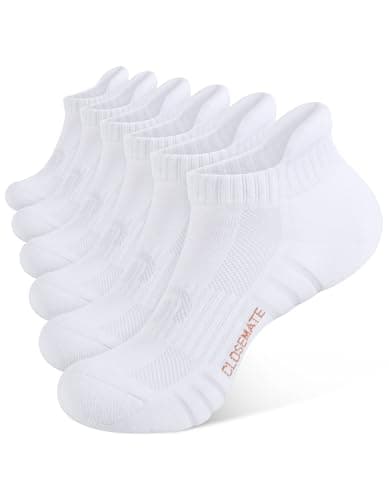 Image of CLOSEMATE Running Ankle Socks for Men & Women Cushioned Breathable Short Trainer Sports Athletic Tab Socks with Arch Support 6 Pairs(6White,M)