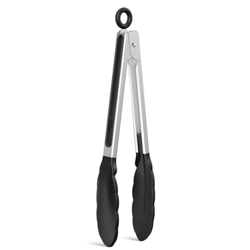 Image of NileHome Tongs for Cooking, Professional Stainless Steel Metal Tongs – Heat-Resistant for Grilling, BBQ, Serving Salad, Pasta, and Kitchen Use, Dishwasher Safe, Set of 9,Black