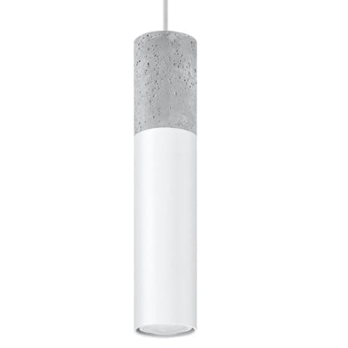 Image of SOLLUX Lighting Borgio 2 Ceiling Pendant Light, Minimalist & Industrial Design, Interchangeable GU10 Bulb, 2 x 40 W, Concrete & Powder Coated Steel, White & Grey, 30 x 6 x 90 cm