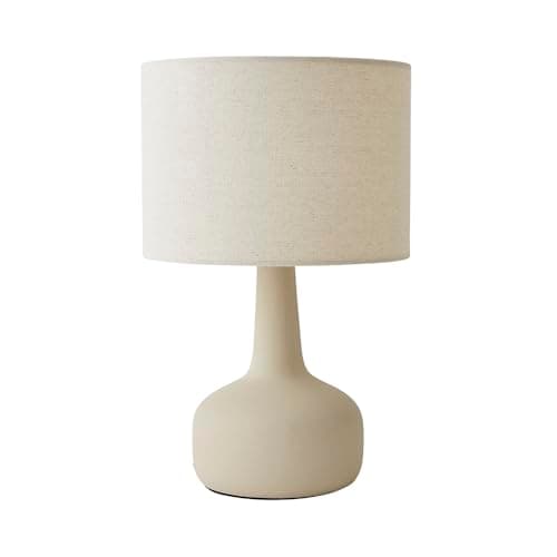 Image of ValueLights | Hayley Natural Linen Drum Shade Beige Squat Base Ceramic Table Lamp and LED Bulb | Table Lamps, Home Décor & Improvement Essential | Included LED Bulb