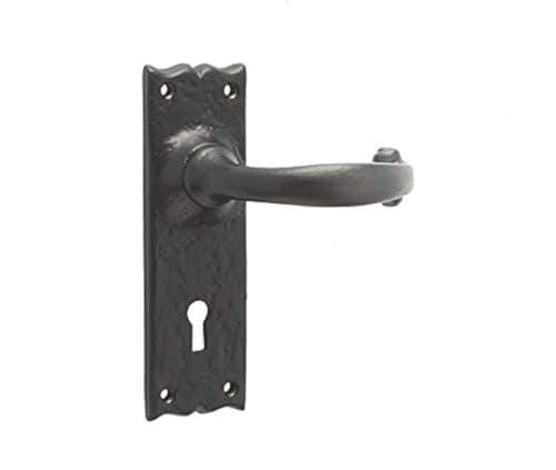 Image of Black Antique Door Handles Lever Lock Plain