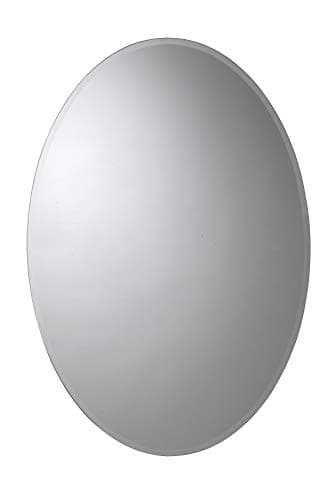 Image of Croydex Orwell Oval Aluminium Bathroom Mirror Cabinet - Easy Hang 'N' Lock Installation, Bathroom Wall Cabinet with Two Adjustable Shelves, Double Mirrored Doors and Fully Assembled (78.7x53.3cm)