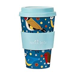 Image of Sass & Belle Birds Travel Coffee Cup - Reusable Eco-Friendly RPET Coffee Mug with Lid – 400ml – Ideal for Hot Drinks On The Go, Commuting, Office or Gifts