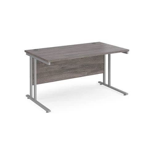 Image of Office Monster Cooper straight desk 1400mm x 800mm - silver cantilever leg frame, grey oak top