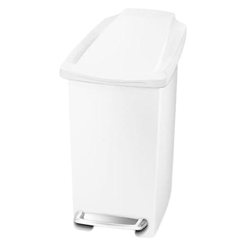 Image of simplehuman CW1332 10L Slim Pedal Bin, Small Bin for Bathroom Bedroom Office, Strong Steel Pedal, Slim Space-Saving Shape, White Plastic