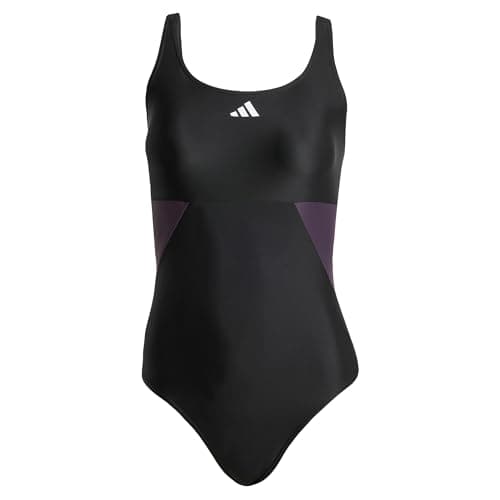 Image of adidas Women's Colourblock Swimsuit, Black/Legend Ivy, 30