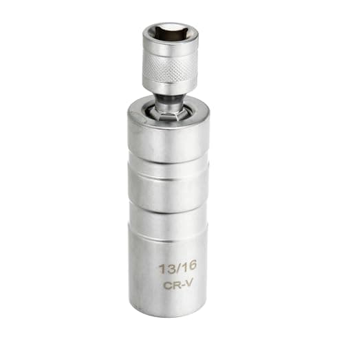 Image of sourcing map 1pcs Spark Plug Socket Set 3/8" Drive 13/16" Swivel Magnetic 12 Point Thin Wall Spark Plug Socket with 360 Degree Swivel CR-V Steel, Silver
