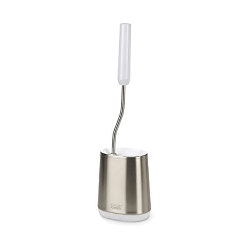 Image of Joseph Joseph Flex Lite - Silicone Toilet Brush with slimline holder set, flexible anti-drip, anti-clog deep clean head, Stainless Steel, Small