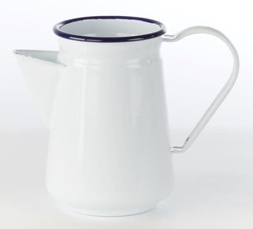 Image of AuraHome ® White Traditional Enamel Milk/Cream or Sauce/Gravy/Custard/Water Pouring Jug Pitcher 1litre Capacity 18cm Width x 11cm Base H Retro Unbreakable Classic Tableware