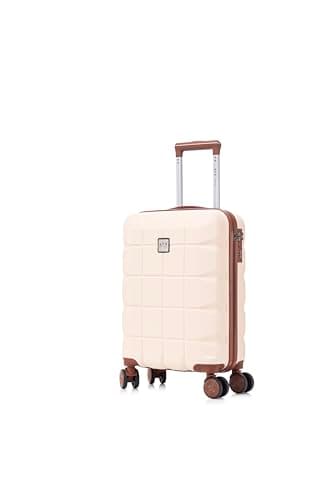 Image of ATX Luggage 55x36x20cm Cabin Suitcase Super Lightweight Small Suitcase Approved for 100+ Airlines Including EasyJet, Ryanair, British Airways & Virgin Atlantic (Off-White/Brown, 21Inches, 33Liter)