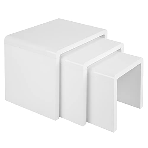 Image of Charles Jacobs Nest of 3 High Gloss Coffee Tables Set Multi-functional Nesting Side End Table for Living Room - White