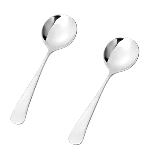 Image of 2Pcs Soup Spoons, Spoons, Easy-Clean Round Soup Spoon Set for Home Kitchen Restaurant, Stainless Steel Spoon for Celebrations, Family Dinners, Hotel, Restaurants