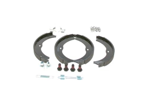 Image of Bosch Handbrake Shoes Rear with Accessories (0 204 113 820) Brake Shoe Set Brake System