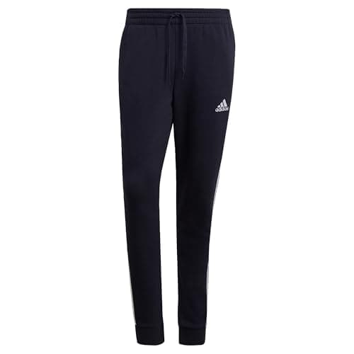 Image of adidas Men's Essentials Fleece Tapered Cuff 3-Stripes Pants, Legend Ink/White, M
