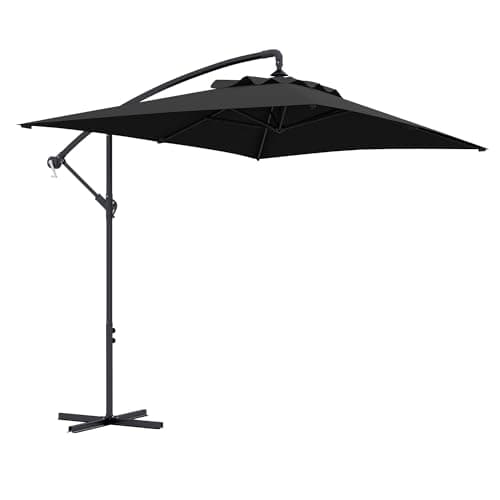 Image of Outsunny 3x2m Cantilever Parasol with Cross Base, Banana Parasol with Crank Handle and 6 Ribs, Rectangular Hanging Patio Umbrella for Outdoor Pool, Garden, Balcony, Black