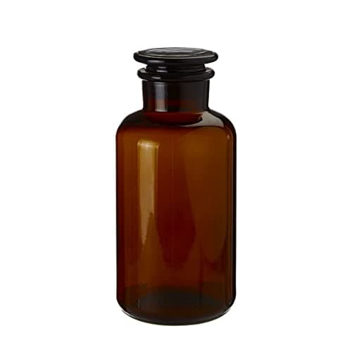 Image of UNIQUE HOME LIVING Apothecary Jar Reagent Bottle, 500ml Amber Glass Storage Jar with Lid, Reusable Vintage Refillable Container for Essential Oils, Bath Salts, Lotion, Perfume