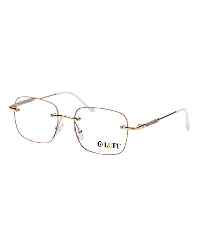 Image of LUFF Rimless Reading Glasses for Women Blue Light Blocking,Fashion Metal Computer Readers,Lightweight and comfort, HD Frameless Eyeglasses Anti Eyestrain(Gold)(1.5X)