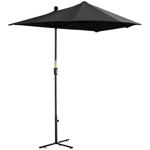 Image of Outsunny 2m Half Parasol Market Umbrella Garden Balcony Parasol with Crank Handle, Cross Base, Double-Sided Canopy, Black