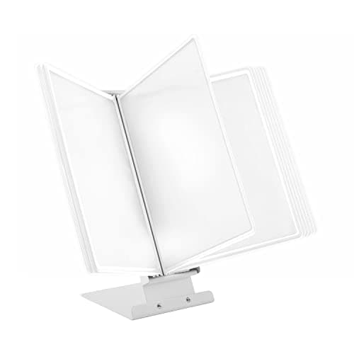 Image of LEVIATAN | Table Display Board System | Table Lectern | Document Organiser | Consultation and Presentation Documents | Plastic Case for Papers | Includes 10 Display Panels | Size: A4 | Colour: White