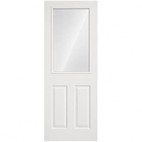 Image of Wickes Solid Internal Door, Smooth Half Glazed with Clear Toughened Glass Panel, White Primed Surface, Can be Painted to Preference, 30x78 inches with 35mm Thickness, 762x1981x35mm