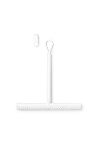 Image of Brabantia Silicone Shower Squeegee with Hook (White) Anti Streak Cleaning Wiper for Bathroom Glass, Plastic, Tile - Doublesided Brush & Rim Design