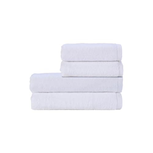 Image of Christy Cirrus Quick Dry Towel Set | 4 Pieces | 2 Hand 2 Bath | Super Soft and Fluffy | Lightweight Bathroom Shower Towels | 100% Cotton | White