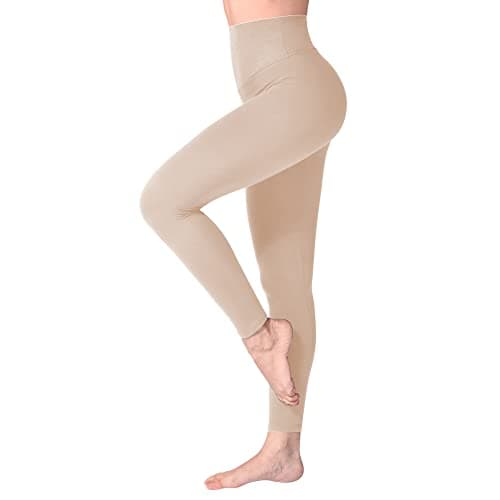 Image of SINOPHANT High Waisted Leggings for Women, Buttery Soft Elastic Opaque Tummy Control Leggings, Plus Size Workout Gym Yoga(Pale Brown,L-XL)