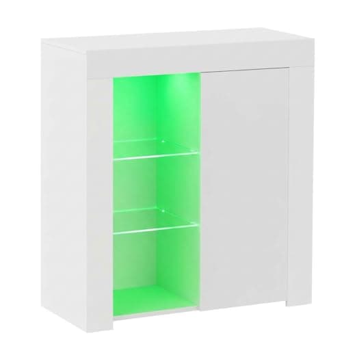 Image of Panana Sideboard Storage Cupboard High Gloss Front Cabinet RGB Multicolor LED Lighting with Doors and Shelves Living Room Furniture (White)