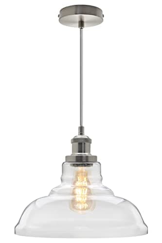 Image of Modern Retro Chrome Pendant Light Glass Bowl Ceiling Lamp Shade Clear Transparent H3021