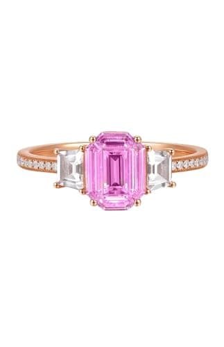 Image of Homxi Womens Engagement Ring 18 ct Rose Gold, Geometric with 1.07ct Colourful Pink Sapphire and Diamond, Eternity Ring for Women Rose Gold Size V 1/2