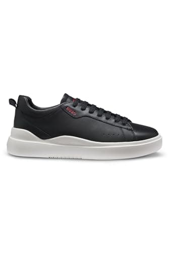 Image of HUGO Mens Blake Tenn Cupsole Trainers in Smooth Leather Size 9 Black