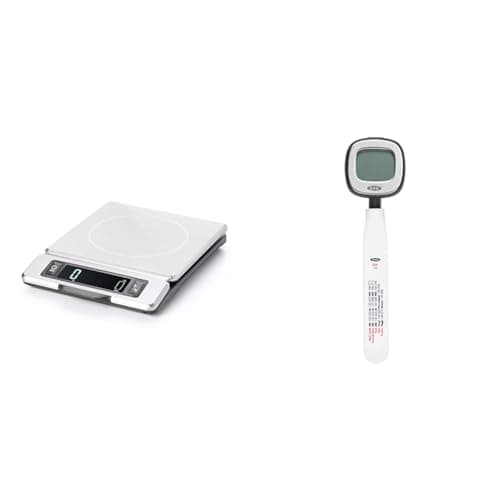 Image of OXO Good Grips 5kg Stainless Steel Food Scale & Good Grips Chef's Precision Digital Instant Read Thermometer, Metallic Black, 25.4x10.9x1.8cm