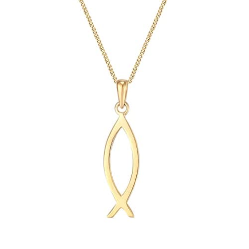 Image of The Jewellery Stockroom 18ct gold plated sterling silver ichthys fish pendant - 18 Inches